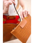 Lola Crocos Schultertasche aus kamelfarbenem Leder - 27x28x14 cm