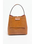 Lola Crocos Schultertasche aus kamelfarbenem Leder - 27x28x14 cm