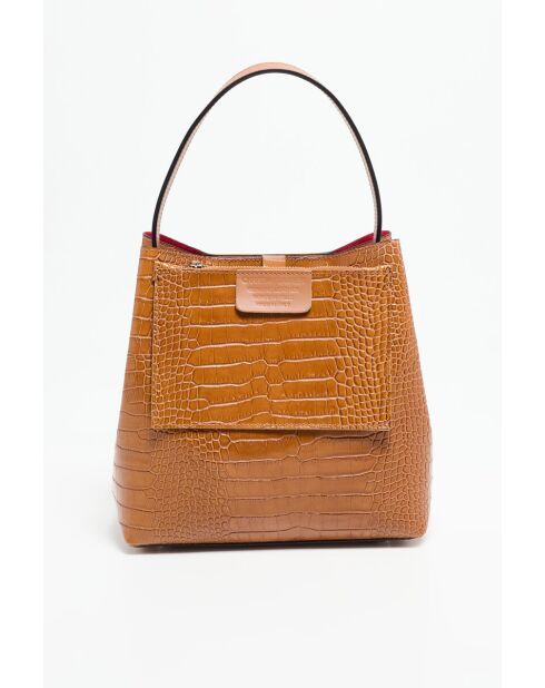 Lola Crocos Schultertasche aus kamelfarbenem Leder - 27x28x14 cm