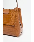 Lola Crocos Schultertasche aus kamelfarbenem Leder - 27x28x14 cm