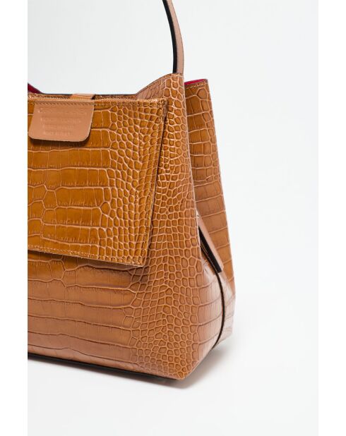 Lola Crocos Schultertasche aus kamelfarbenem Leder - 27x28x14 cm