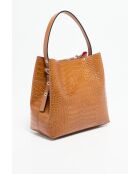 Lola Crocos Schultertasche aus kamelfarbenem Leder - 27x28x14 cm