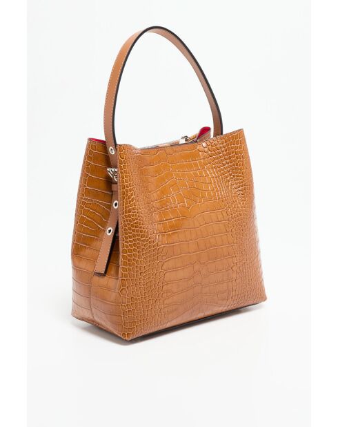 Lola Crocos Schultertasche aus kamelfarbenem Leder - 27x28x14 cm