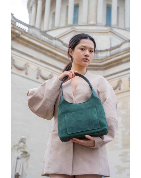 Sac porte épaule en cuir Calma vert - 26x31x5 cm