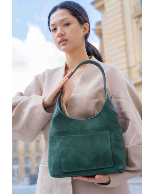 Sac porte épaule en cuir Calma vert - 26x31x5 cm