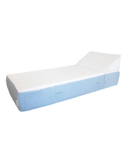 Lit bain de soleil 1 place en mousse - Blanc avec motifs bleus - 80x180x26cm