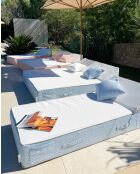 Lit bain de soleil 1 place en mousse - Blanc avec motifs bleus - 80x180x26cm