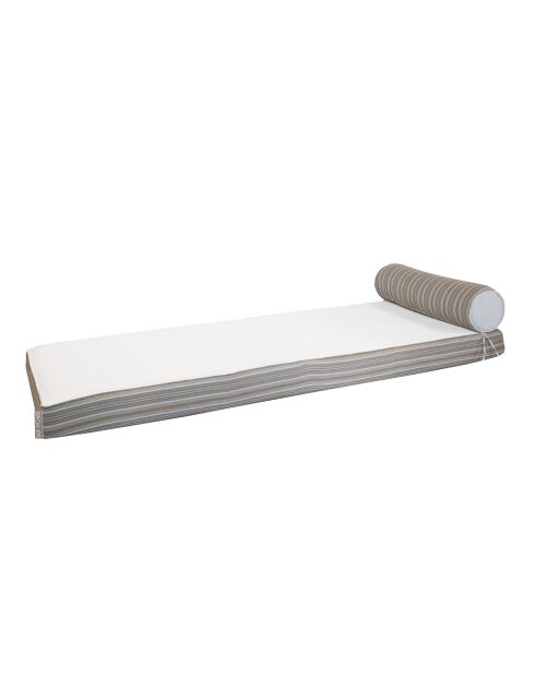 Matelas réversible double ou simple - Recto tissu rayé Bayadère & verso blanc - 200x75x13 cm + têtière diam 20cm