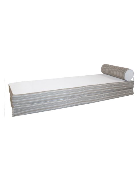 Matelas réversible double ou simple - Recto tissu rayé Bayadère & verso blanc - 200x75x13 cm + têtière diam 20cm