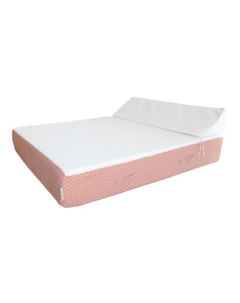 Lit bain de soleil 2 places en mousse - Blanc avec motifs oranges - 160x180x26cm