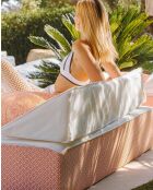 Lit bain de soleil 2 places en mousse - Blanc avec motifs oranges - 160x180x26cm