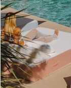 Lit bain de soleil 2 places en mousse - Blanc avec motifs oranges - 160x180x26cm
