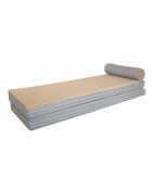 Matelas réversible double ou simple - Recto tissu rayé Bayadère & verso beige raphia - 200x75x13 cm + têtière diam 20cm