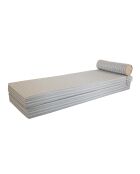 Matelas réversible double ou simple - Recto tissu rayé Bayadère & verso beige raphia - 200x75x13 cm + têtière diam 20cm