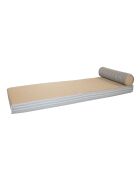 Matelas réversible double ou simple - Recto tissu rayé Bayadère & verso beige raphia - 200x75x13 cm + têtière diam 20cm