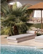 Matelas réversible double ou simple - Recto tissu rayé Bayadère & verso beige raphia - 200x75x13 cm + têtière diam 20cm