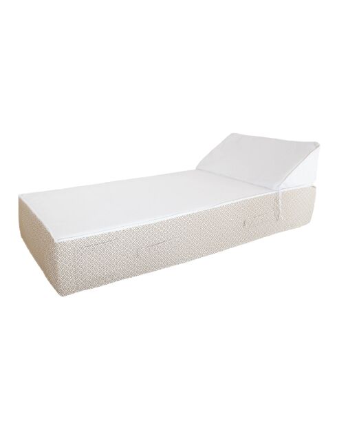 Lit bain de soleil 1 place en mousse - Blanc avec motifs beiges - 80x180x26cm