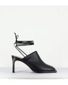 Mules à bouts carrés fermés en cuir Clean square noires - Talon 8 cm