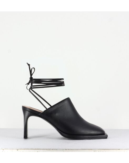 Mules à bouts carrés fermés en cuir Clean square noires - Talon 8 cm