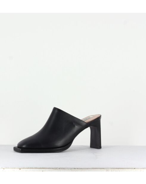 Mules à bouts carrés fermés en cuir Clean square noires - Talon 8 cm