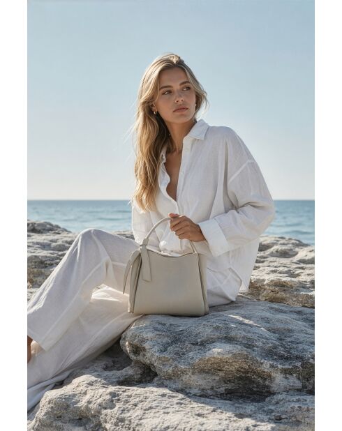 Sac à bandoulière en cuir Justina blanc casse - 21x19x13cm