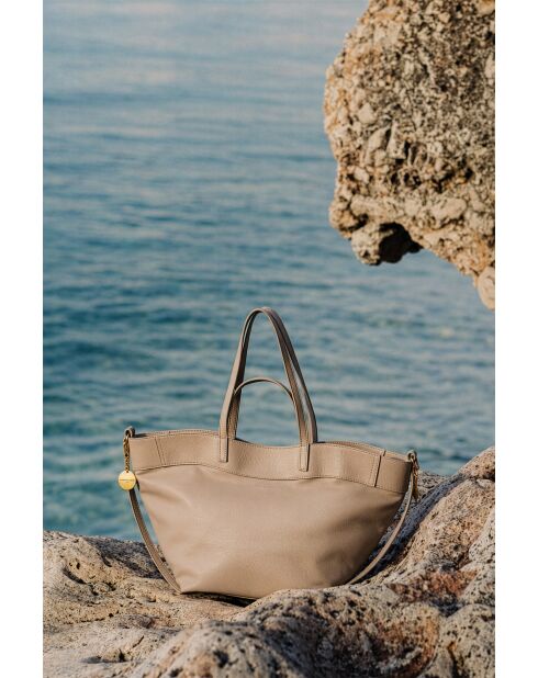 Sac porte épaule en cuir Nyla taupe - 55x30x17cm