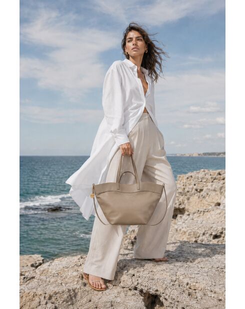 Sac porte épaule en cuir Nyla taupe - 55x30x17cm