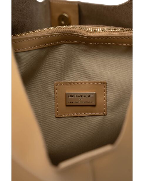 Sac porte épaule en cuir Azia taupe - 42x43x14cm
