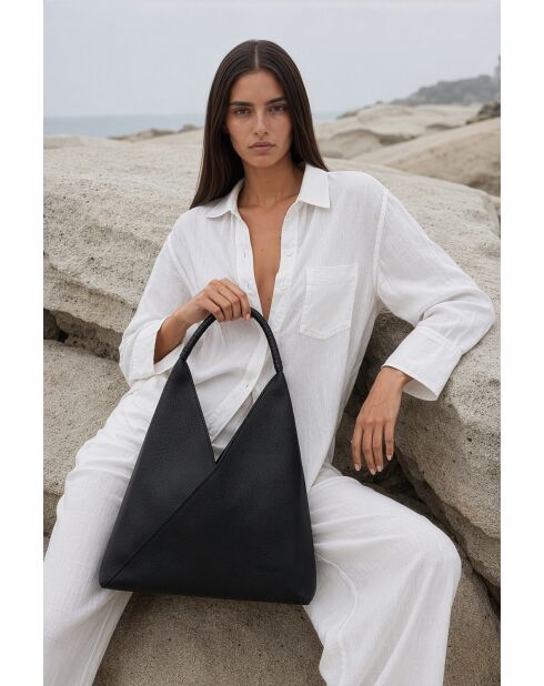 Sac porte épaule en cuir Celiah noir - 32x20x10cm
