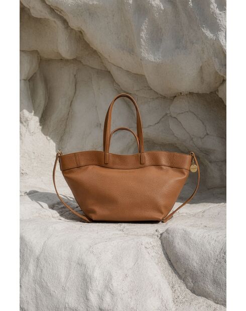 Sac porte épaule en cuir Nyla camel - 55x30x17cm