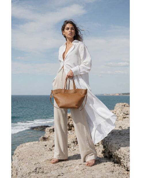 Sac porte épaule en cuir Nyla camel - 55x30x17cm