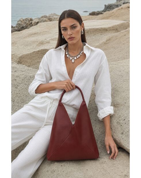 Sac porte épaule en cuir Celiah bordeaux - 32x20x10cm