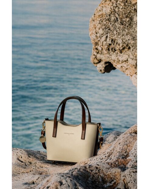 Sac à main en cuir Bailey blanc casse/moka - 25x14x9,5cm