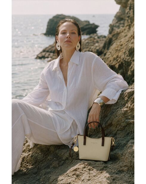 Sac à main en cuir Bailey blanc casse/moka - 25x14x9,5cm