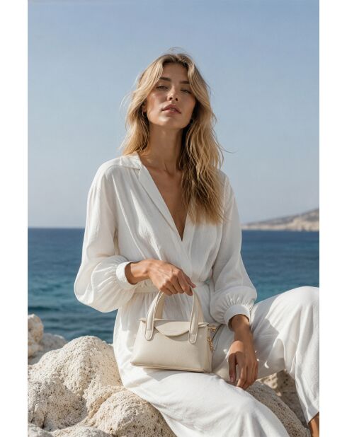 Sac à main en cuir Jacie blanc casse - 21, 5x18x11cm