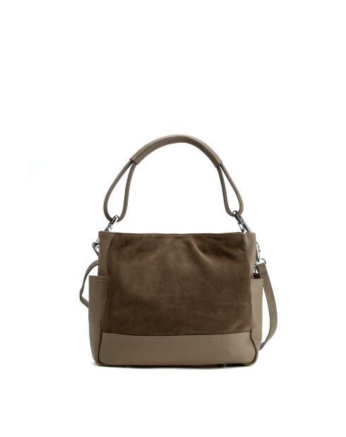 Sac porte épaule en cuir Zuri taupe - 29x23x9cm