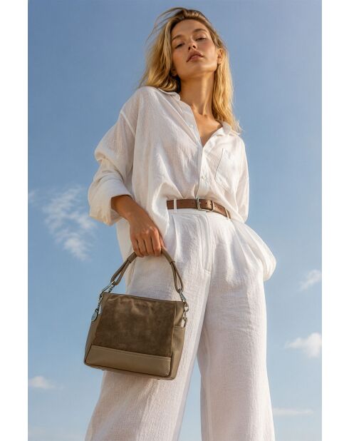Sac porte épaule en cuir Zuri taupe - 29x23x9cm