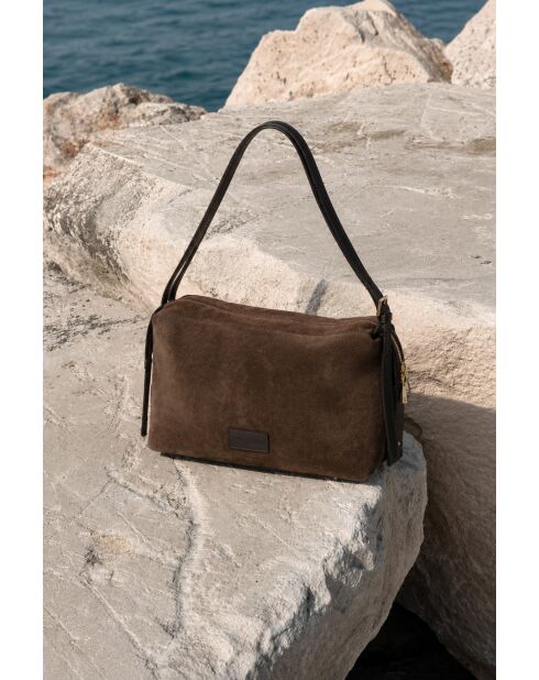 Sac à bandoulière en cuir Yrah moka - 34x18x12cm