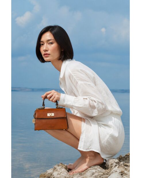Sac à main en cuir Malia cognac - 18x14x7,5cm