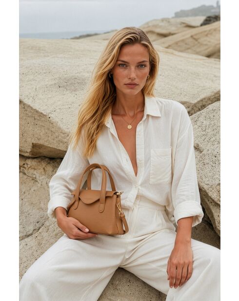 Sac à main en cuir Jacie camel - 21, 5x18x11cm