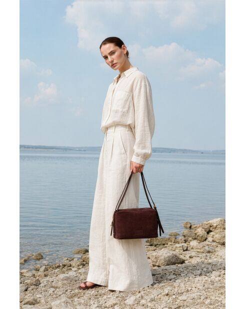 Sac à bandoulière en cuir Yrah bordeaux - 34x18x12cm