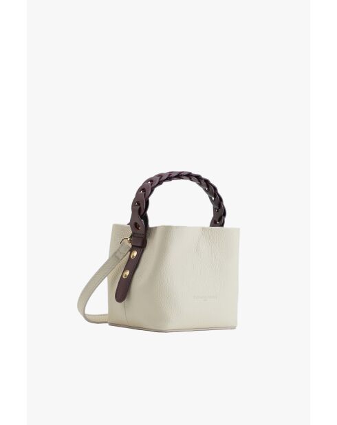 Sac à main en cuir Kaia blanc casse/bordeaux - 17x14x12cm