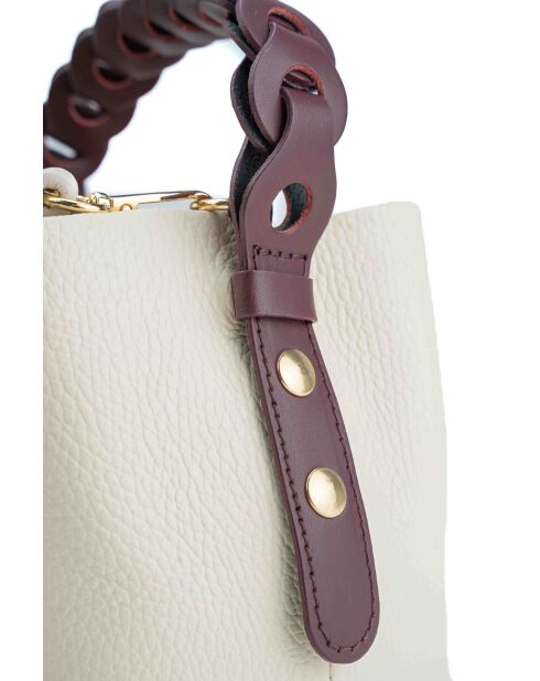 Sac à main en cuir Kaia blanc casse/bordeaux - 17x14x12cm