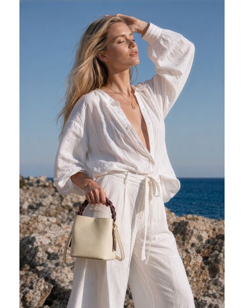 Sac à main en cuir Kaia blanc casse/bordeaux - 17x14x12cm