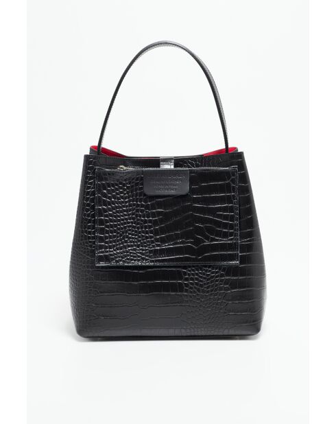 Sac à main en cuir Lola Crocos noir - 27x28x14cm