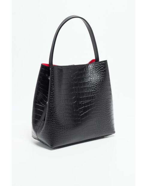 Sac à main en cuir Lola Crocos noir - 27x28x14cm