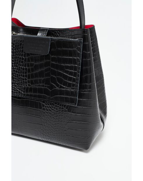 Sac à main en cuir Lola Crocos noir - 27x28x14cm