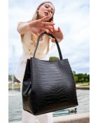 Sac à main en cuir Lola Crocos noir - 27x28x14cm