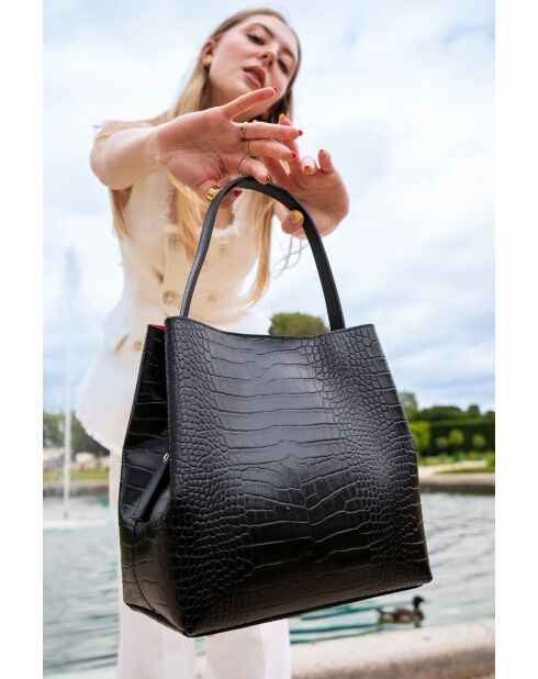 Sac à main en cuir Lola Crocos noir - 27x28x14cm