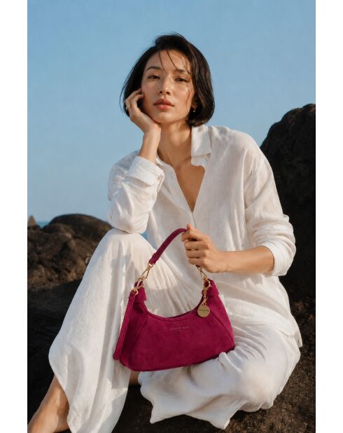 Sac porte épaule en cuir River fuchsia - 23x12x8cm